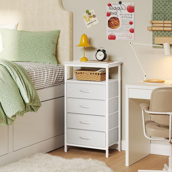 Huuger Nachttisch mit Ladestation, Kommode mit mehreren Schubladen, für Schlafzimmer, Nachttisch, hoher Nachttisch mit PU-Leder-Finish, offenes Regal, Beistelltisch, für Schrank, Eingang, Schlafzimmer