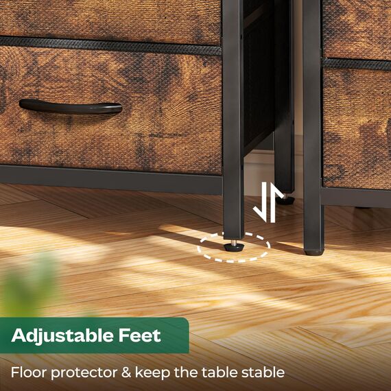 Huuger Nachttisch mit Ladestation, 27,6 Zoll Nachttisch mit Stoffschubladen, Beistelltisch mit USB-Anschlüssen und Steckdosen, Nachttisch für Schlafzimmer, Rustikales Braun