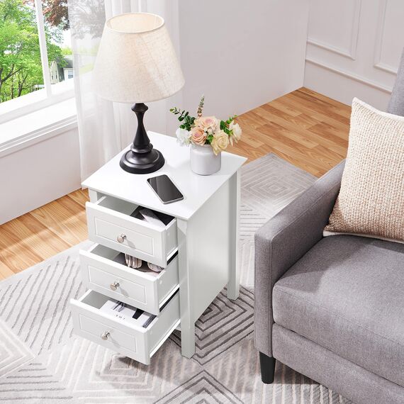 Yaheetech 2er Set Nachttisch Nachtschrank mit 3 Schubladen Boxspringbett Nachtkommode Beistelltisch Stabiler Sofatisch Konsole Schrank für Schlafzimmer/Wohnzimmer, Weiß