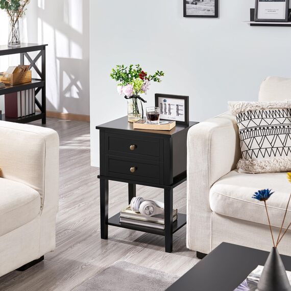 Yaheetech Nachttisch, Nachtkommode, Beistelltisch mit Schubladen und Ablage, Nachtschrank, Schlafzimmer, Wohnzimmer, einfacher Aufbau, Holz, Nordisch-Design, Schwarz