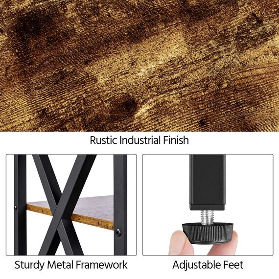 Yaheetech Nachttisch Beistelltisch mit 3 Holzablagen Stabiles X-Form Couchtisch Sofatisch Industrie-Design Nachttisch für Schlafzimmer/Wohnzimmer Vintage, Dunkelbraun