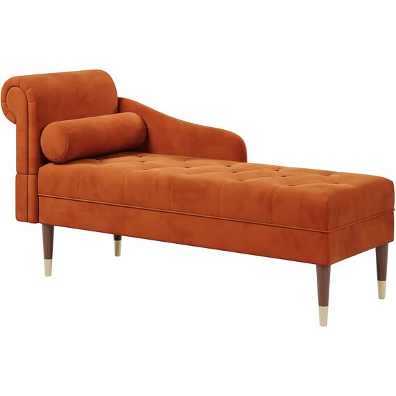 Vesgantti Velvet Chaiselongue, Indoor Lounge Sofa mit linker Armlehne und Lendenkissen, Recamiere für Wohnzimmer, Schlafzimmer und Büro, Samt Loungesessel 149.5 x 54 x 76CM