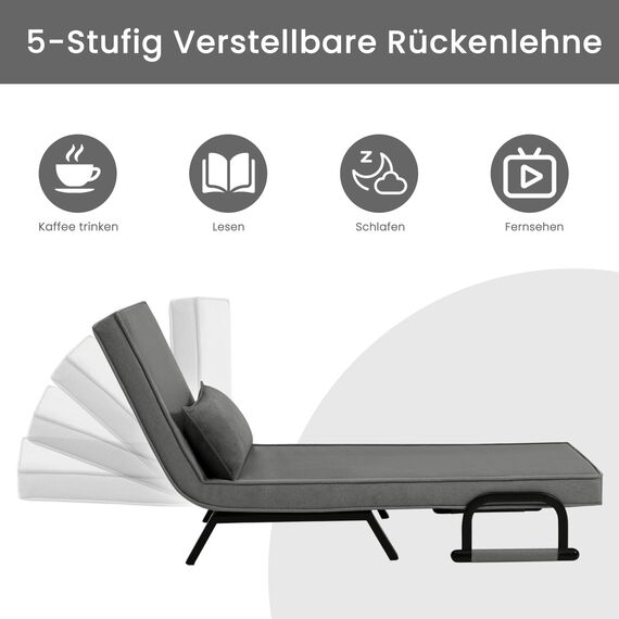 WOLTU Schlafsessel 3 in 1 mit bettfunktion, Gästebettfür, Schlafsofa mit Bettfunktion, Verstellbarer Rückenlehne, Wohnzimmer, Schlafzimmer, Balkon, Metallrahmen Leinen, 65 x 75 x 78cm, Dunkelgrau