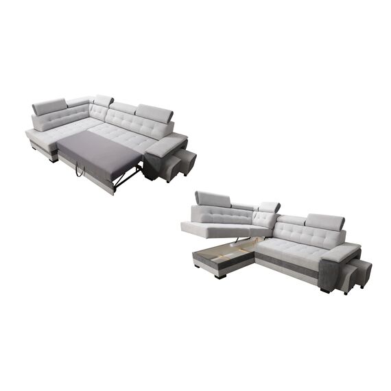 Robin Inspire Grand Ecksofa mit Schlaffunktion Bettkasten Kopfstützen Relaxfunktion 2 Hocker Sofa L-Form Schlafsofa Freistehende Eckcouch Schlafcouch Wohnzimmermöbel Wohnlandschaft Rechts Braun Creme