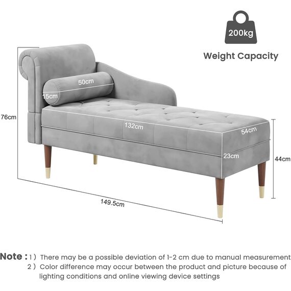 Vesgantti Velvet Chaiselongue, Indoor Lounge Sofa mit linker Armlehne und Lendenkissen, Recamiere für Wohnzimmer, Schlafzimmer und Büro, Samt Loungesessel 149.5 x 54 x 76CM