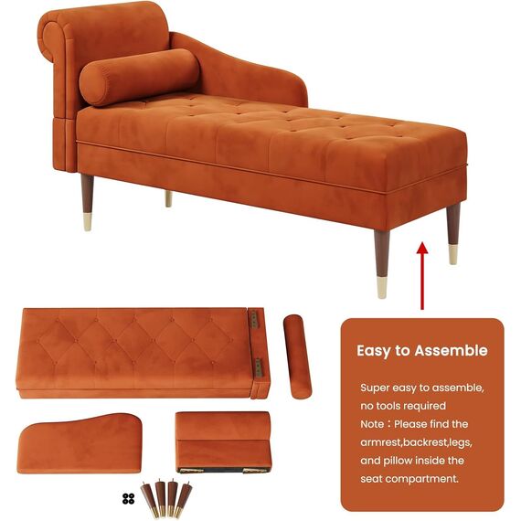 Vesgantti Velvet Chaiselongue, Indoor Lounge Sofa mit linker Armlehne und Lendenkissen, Recamiere für Wohnzimmer, Schlafzimmer und Büro, Samt Loungesessel 149.5 x 54 x 76CM