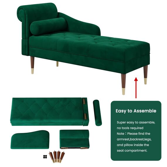 Vesgantti Velvet Chaiselongue, Indoor Lounge Sofa mit linker Armlehne und Lendenkissen, Recamiere für Wohnzimmer, Schlafzimmer und Büro, Samt Loungesessel 149.5 x 54 x 76CM