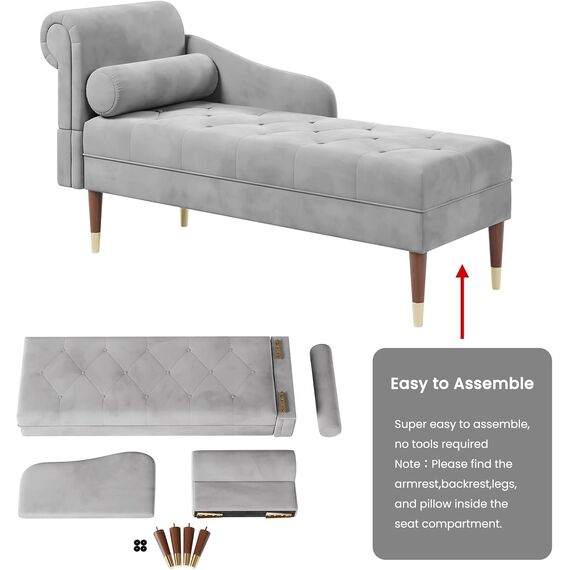 Vesgantti Velvet Chaiselongue, Indoor Lounge Sofa mit linker Armlehne und Lendenkissen, Recamiere für Wohnzimmer, Schlafzimmer und Büro, Samt Loungesessel 149.5 x 54 x 76CM