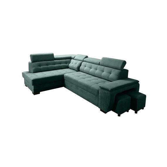 Robin Inspire Grand Ecksofa mit Schlaffunktion Bettkasten Kopfstützen Relaxfunktion 2 Hocker Sofa L-Form Schlafsofa Freistehende Eckcouch Schlafcouch Wohnzimmermöbel Wohnlandschaft Links Flaschengrün