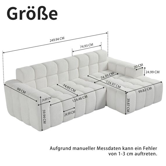 okwish Modulares Sofa in Weiß – Modernes 3-Sitzer Ecksofa mit Chaiselongue, Polstersofa für Wohnzimmer & Büro