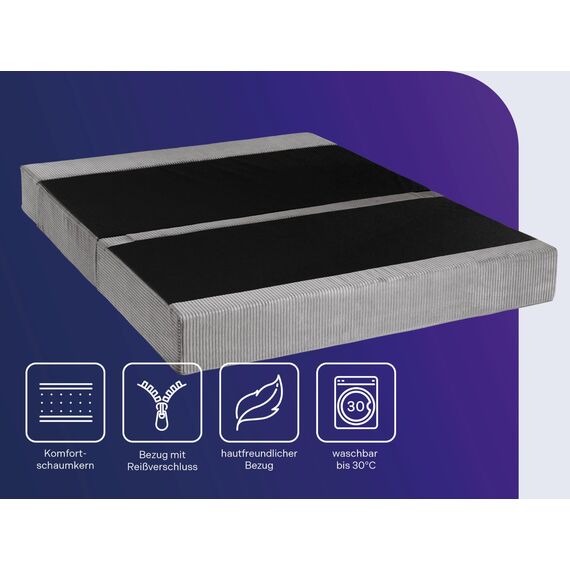 Traumnacht Schlafsofa mit Bezug aus grauem Cord-Gewebe, Bezug abnehmbar, waschbar, Liegefläche 140x200, produziert nach deutschem Qualitätsstandard