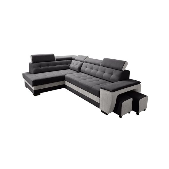 Robin Inspire Grand Ecksofa mit Schlaffunktion Bettkasten Kopfstützen Relaxfunktion 2 Hocker Sofa L-Form Schlafsofa Freistehende Eckcouch Schlafcouch Wohnzimmermöbel Wohnlandschaft Links Silber
