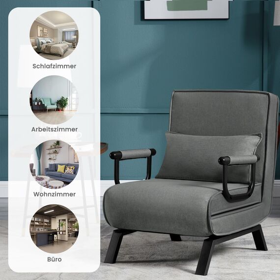 WOLTU Schlafsessel 3 in 1 mit bettfunktion, Gästebettfür, Schlafsofa mit Bettfunktion, Verstellbarer Rückenlehne, Wohnzimmer, Schlafzimmer, Balkon, Metallrahmen Leinen, 65 x 75 x 78cm, Dunkelgrau