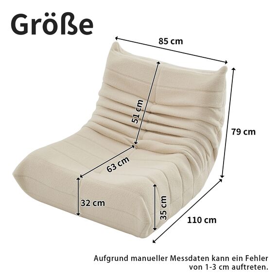 okwish Sitzsack Sofa Bodensofa, Bodenstuhl mit Rückenlehne, Lesesessel Bequem XXL, Lazy Sofa, Bean Bag Chair für Schlafzimmer Wohnzimmer, Liegesessel Beige