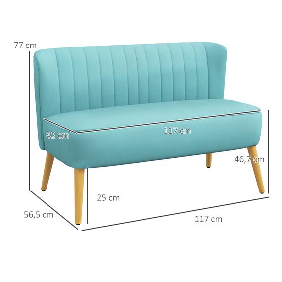 HOMCOM Sofa 2 Sitzer Couch, Kleine Loveseat mit Samt-Optik Modern Polstersofa für Wohnzimmer, Schlafzimmer, kleinen Raum, Grün 117 x 56,5 x 77 cm
