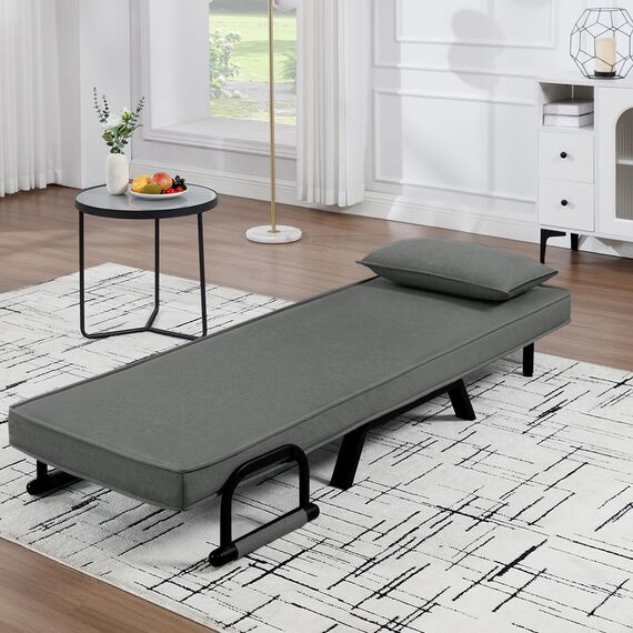 WOLTU Schlafsessel 3 in 1 mit bettfunktion, Gästebettfür, Schlafsofa mit Bettfunktion, Verstellbarer Rückenlehne, Wohnzimmer, Schlafzimmer, Balkon, Metallrahmen Leinen, 65 x 75 x 78cm, Dunkelgrau