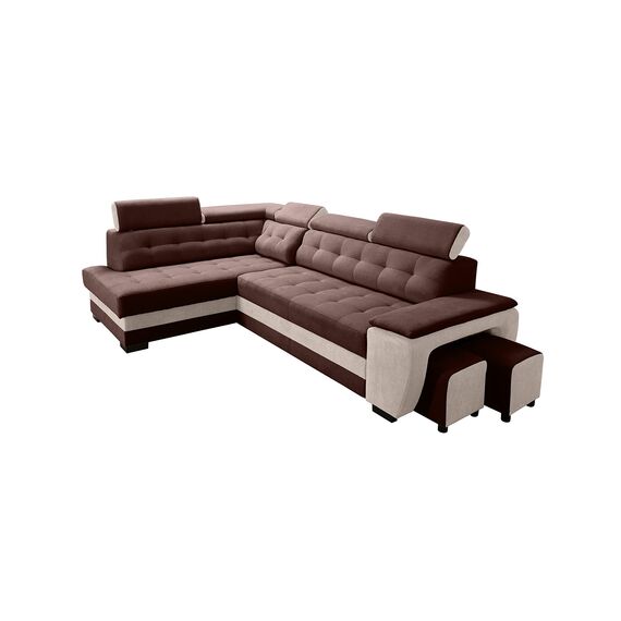 Robin Inspire Grand Ecksofa mit Schlaffunktion Bettkasten Kopfstützen Relaxfunktion 2 Hocker Sofa L-Form Schlafsofa Freistehende Eckcouch Schlafcouch Wohnzimmermöbel Wohnlandschaft Links Braun Creme