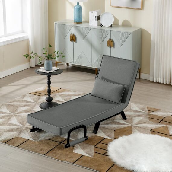 WOLTU Schlafsessel 3 in 1 mit bettfunktion, Gästebettfür, Schlafsofa mit Bettfunktion, Verstellbarer Rückenlehne, Wohnzimmer, Schlafzimmer, Balkon, Metallrahmen Leinen, 65 x 75 x 78cm, Dunkelgrau