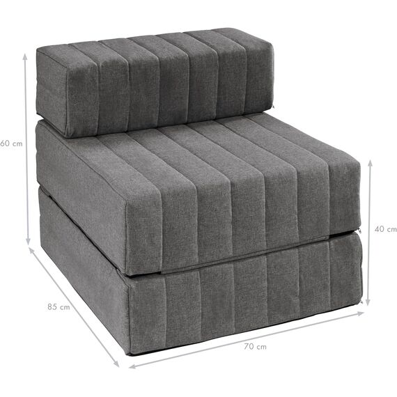 Traumnacht Sessel/Gästematratze mit hochwertig verstepptem Sawana-Bezug, Bezug abnehmbar, waschbar, Liegefläche 70x200, grau, produziert nach deutschem Qualitätsstandard