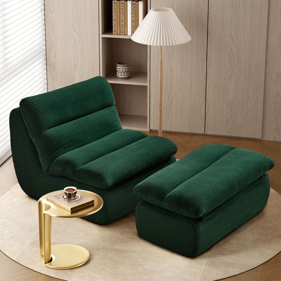 okwish Sitzsack Sofa Mit Fußhocker Sofa aus Grün Cordstoff