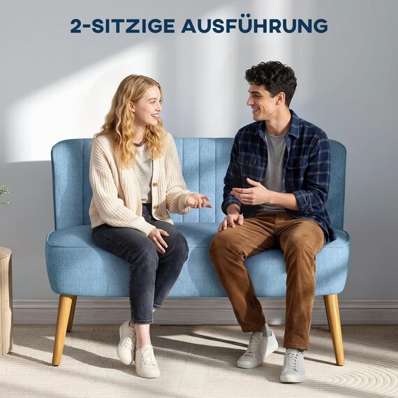 HOMCOM Sofa 2 Sitzer Couch, Kleine Loveseat mit Leinen-Optik Modern Polstersofa für Wohnzimmer, Schlafzimmer, kleinen Raum, Blau 117 x 56,5 x 77 cm