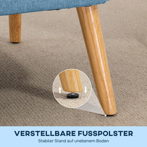 HOMCOM Sofa 2 Sitzer Couch, Kleine Loveseat mit Leinen-Optik Modern Polstersofa für Wohnzimmer, Schlafzimmer, kleinen Raum, Blau 117 x 56,5 x 77 cm