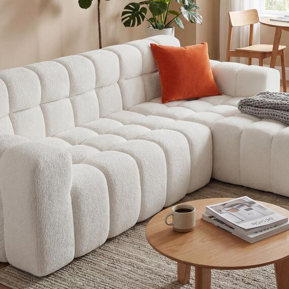 okwish Modulares Sofa in Weiß – Modernes 3-Sitzer Ecksofa mit Chaiselongue, Polstersofa für Wohnzimmer & Büro