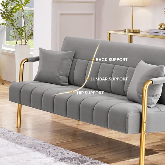 Yaheetech Polstersofa mit Armlehnen & Beine aus Metall Modernes Zweisitzer-Sofa mit 2 Lendenkissen Loveseat fürs Wohnzimmer/Schlafzimmer