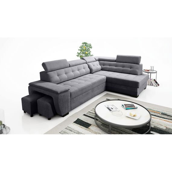 Robin Inspire Grand Ecksofa mit Schlaffunktion Bettkasten Kopfstützen Relaxfunktion 2 Hocker Sofa L-Form Schlafsofa Freistehende Eckcouch Schlafcouch Wohnzimmermöbel Wohnlandschaft Rechts Anthracite