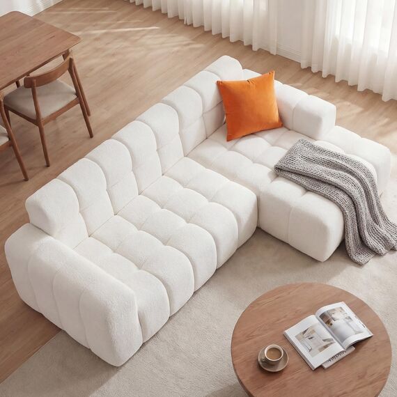 okwish Modulares Sofa in Weiß – Modernes 3-Sitzer Ecksofa mit Chaiselongue, Polstersofa für Wohnzimmer & Büro
