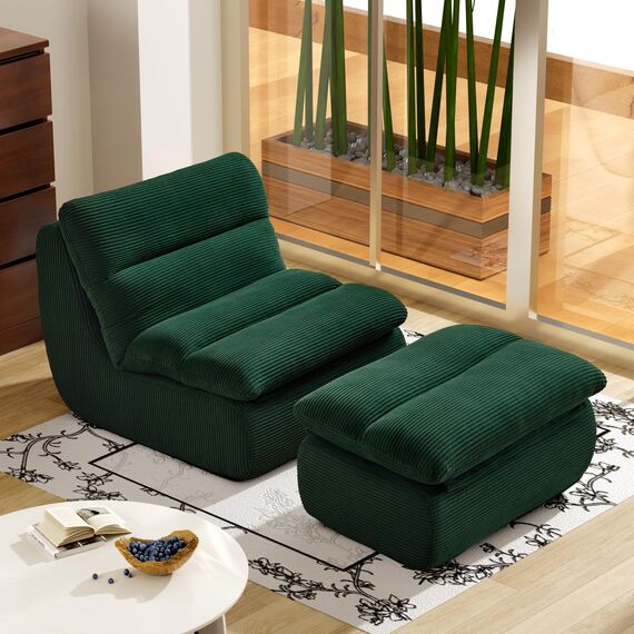 okwish Sitzsack Sofa Mit Fußhocker Sofa aus Grün Cordstoff