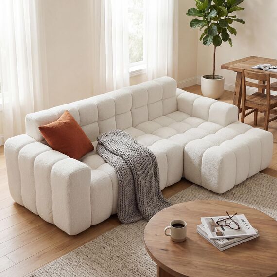 okwish Modulares Sofa in Weiß – Modernes 3-Sitzer Ecksofa mit Chaiselongue, Polstersofa für Wohnzimmer & Büro