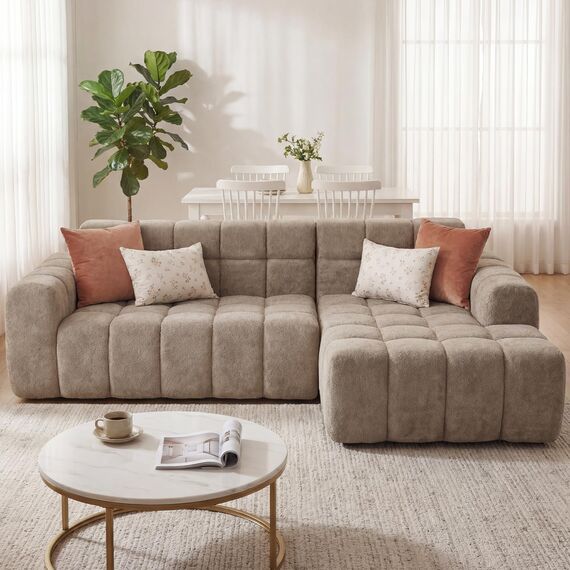 okwish Modulares Sofa in Khaki – Modernes 3-Sitzer Ecksofa mit Chaiselongue, Polstersofa für Wohnzimmer & Büro
