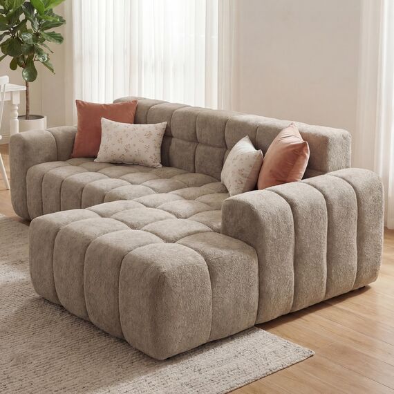 okwish Modulares Sofa in Khaki – Modernes 3-Sitzer Ecksofa mit Chaiselongue, Polstersofa für Wohnzimmer & Büro