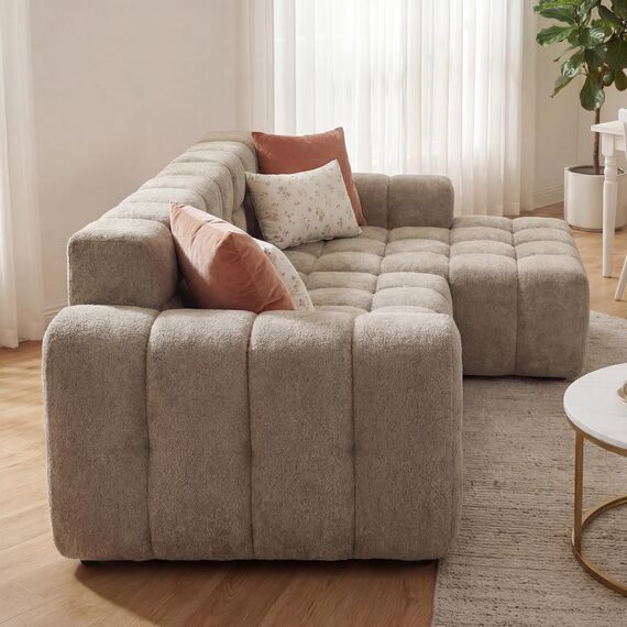 okwish Modulares Sofa in Khaki – Modernes 3-Sitzer Ecksofa mit Chaiselongue, Polstersofa für Wohnzimmer & Büro