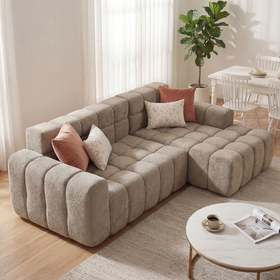 okwish Modulares Sofa in Khaki – Modernes 3-Sitzer Ecksofa mit Chaiselongue, Polstersofa für Wohnzimmer & Büro