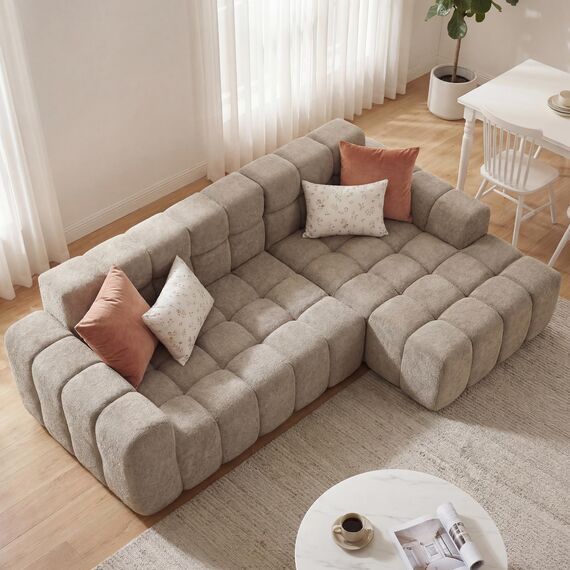 okwish Modulares Sofa in Khaki – Modernes 3-Sitzer Ecksofa mit Chaiselongue, Polstersofa für Wohnzimmer & Büro