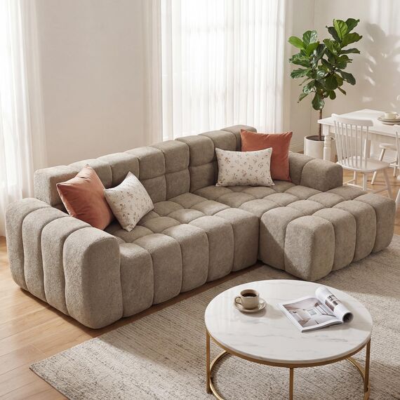 okwish Modulares Sofa in Khaki – Modernes 3-Sitzer Ecksofa mit Chaiselongue, Polstersofa für Wohnzimmer & Büro
