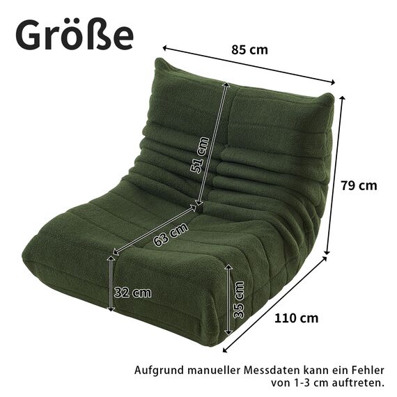 okwish Sitzsack Sofa Bodensofa, Bodenstuhl mit Rückenlehne, Lesesessel Bequem XXL, Lazy Sofa, Bean Bag Chair für Schlafzimmer Wohnzimmer, Liegesessel Grün