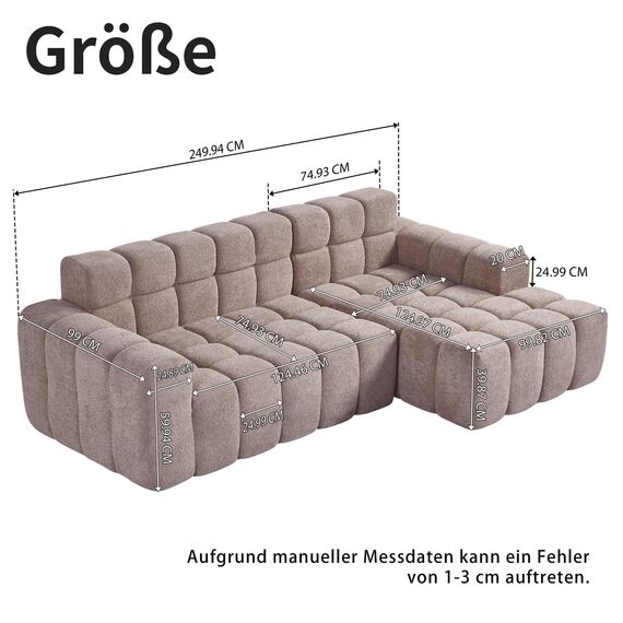 okwish Modulares Sofa in Khaki – Modernes 3-Sitzer Ecksofa mit Chaiselongue, Polstersofa für Wohnzimmer & Büro