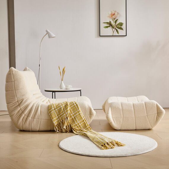 okwish Schlafsofas Relaxsessel mit Rückenlehne und Fußstütze, Lazy Sofa, Indoor-Sitzkissen, Faltbarer Meditationsstuhl, geeignet für Schlafzimmer, Wohnzimmer, Beige