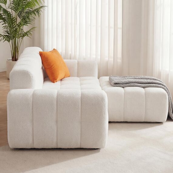 okwish Modulares Sofa in Weiß – Modernes 3-Sitzer Ecksofa mit Chaiselongue, Polstersofa für Wohnzimmer & Büro