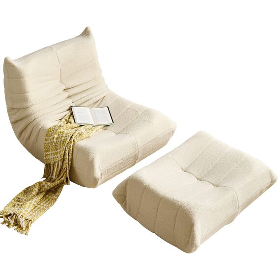 okwish Schlafsofas Relaxsessel mit Rückenlehne und Fußstütze, Lazy Sofa, Indoor-Sitzkissen, Faltbarer Meditationsstuhl, geeignet für Schlafzimmer, Wohnzimmer, Beige