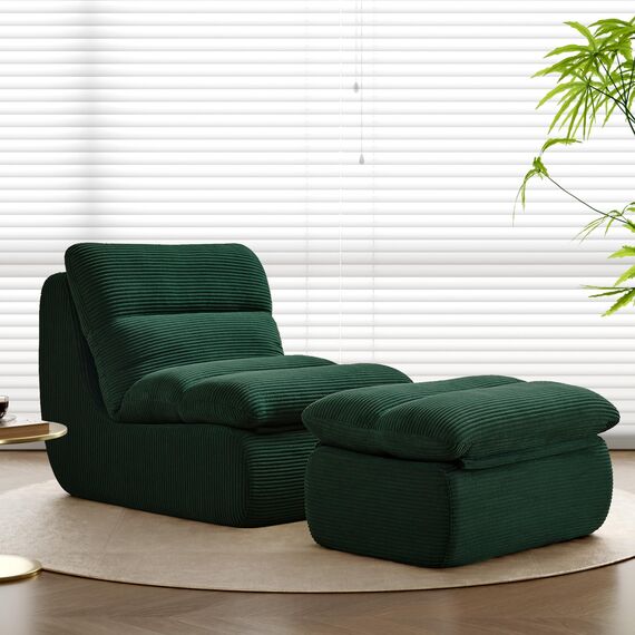 okwish Sitzsack Sofa Mit Fußhocker Sofa aus Grün Cordstoff