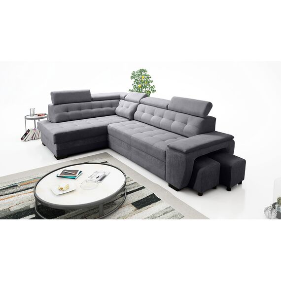 Robin Inspire Grand Ecksofa mit Schlaffunktion Bettkasten Kopfstützen Relaxfunktion 2 Hocker Sofa L-Form Schlafsofa Freistehende Eckcouch Schlafcouch Wohnzimmermöbel Wohnlandschaft Links Anthracite