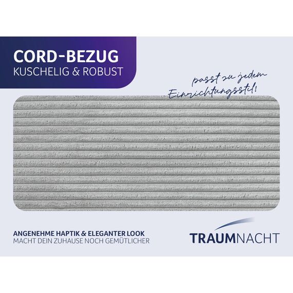 Traumnacht Sessel/Gästematratze mit Bezug aus grauem Cord-Gewebe, Bezug abnehmbar, waschbar, Liegefläche 70x200, produziert nach deutschem Qualitätsstandard