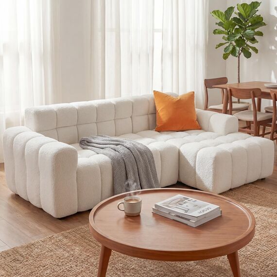 okwish Modulares Sofa in Weiß – Modernes 3-Sitzer Ecksofa mit Chaiselongue, Polstersofa für Wohnzimmer & Büro