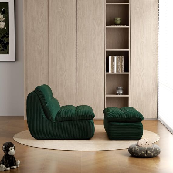 okwish Sitzsack Sofa Mit Fußhocker Sofa aus Grün Cordstoff