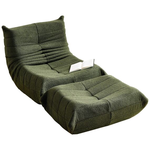 okwish Schlafsofas Relaxsessel mit Rückenlehne und Fußstütze, Lazy Sofa, Indoor-Sitzkissen, Faltbarer Meditationsstuhl, geeignet für Schlafzimmer, Wohnzimmer, Grün