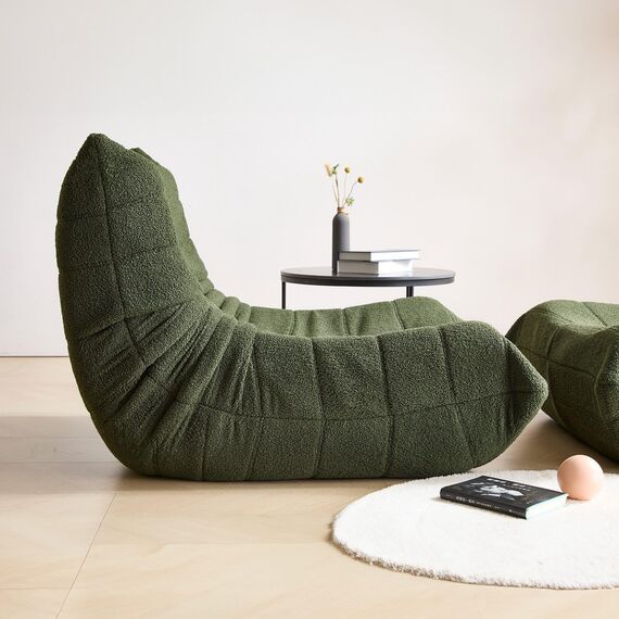 okwish Schlafsofas Relaxsessel mit Rückenlehne und Fußstütze, Lazy Sofa, Indoor-Sitzkissen, Faltbarer Meditationsstuhl, geeignet für Schlafzimmer, Wohnzimmer, Grün